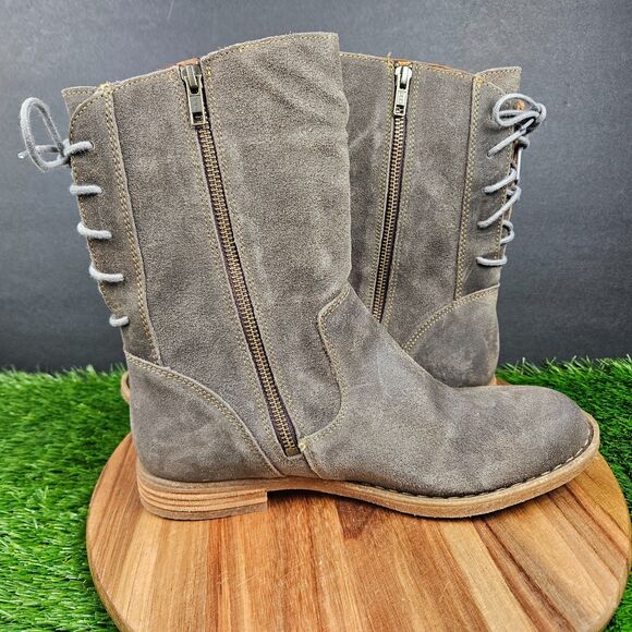 Born Shasta Women's Distressed 10 Grey Suede Zippered Lace Hiking Combat Boots - Picture 9 of 12
